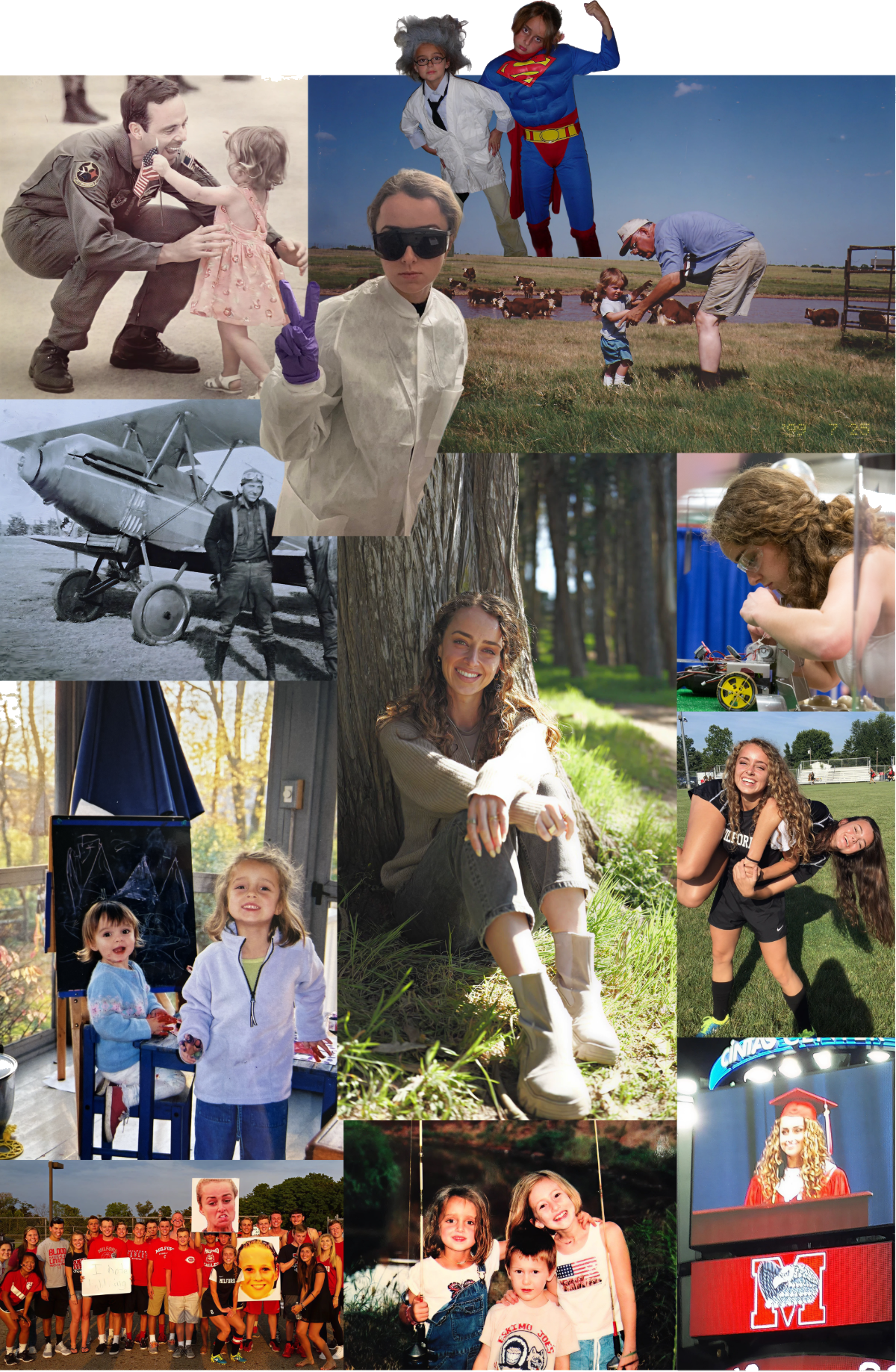A collage of Loewen through the years — family, soccer, science, graduation